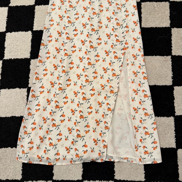 A&F Cinch Front White Peach Print Midi Dress Size Small - Picture 4 of 9